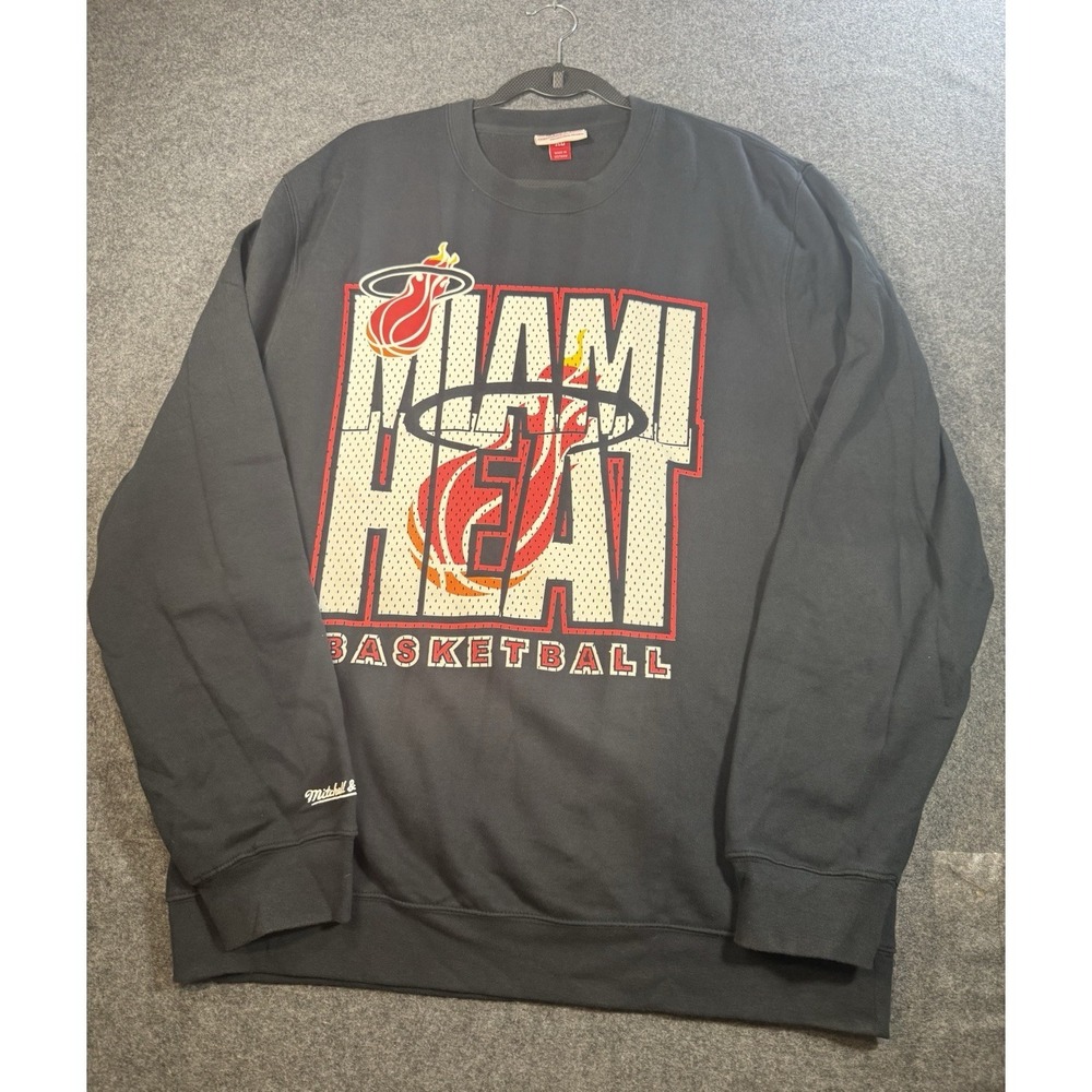 Vintage Miami Heat Mitchell & Ness Crewneck Sweatshirt XL‎ Black NBA Basketball